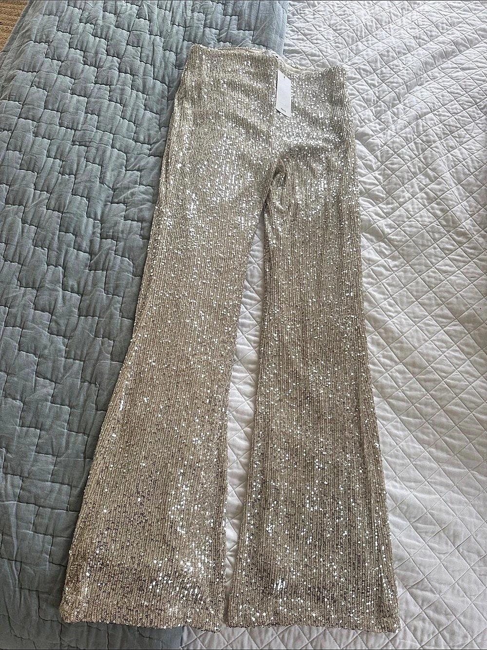 Mango Sequin Wide Leg Pants in Gold Size Medium NWT